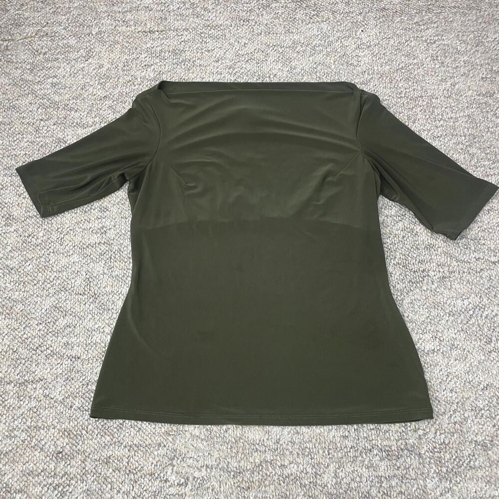 Joseph Ribkoff Women's Olive Off the Shoulder Boat Neck Blouse Top